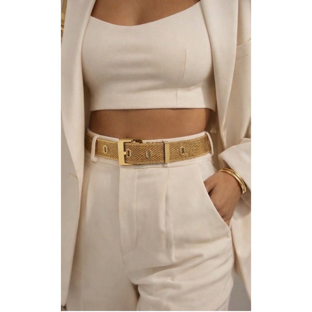 Napier Vintage Gold Tone Mesh Belt Woven Metal Adjustable Buckle Accessory